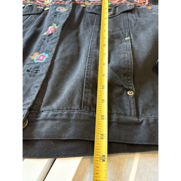 Womens Black Floral Boho Maximalist Dopamine Western Embroidered Denim Coat Sz14 - Picture 14 of 14